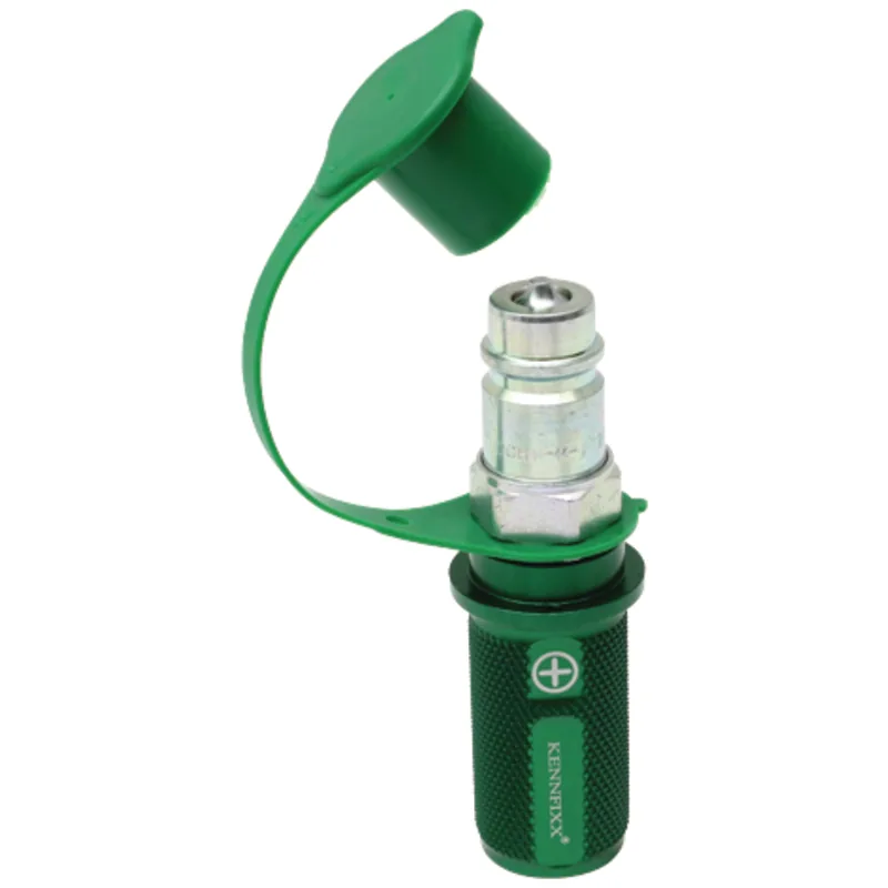 Kennfixx Stecker-Griff-Satz in Grün mit Schutzkappe für Hydraulik-Druckleitung, 1/2 Zoll