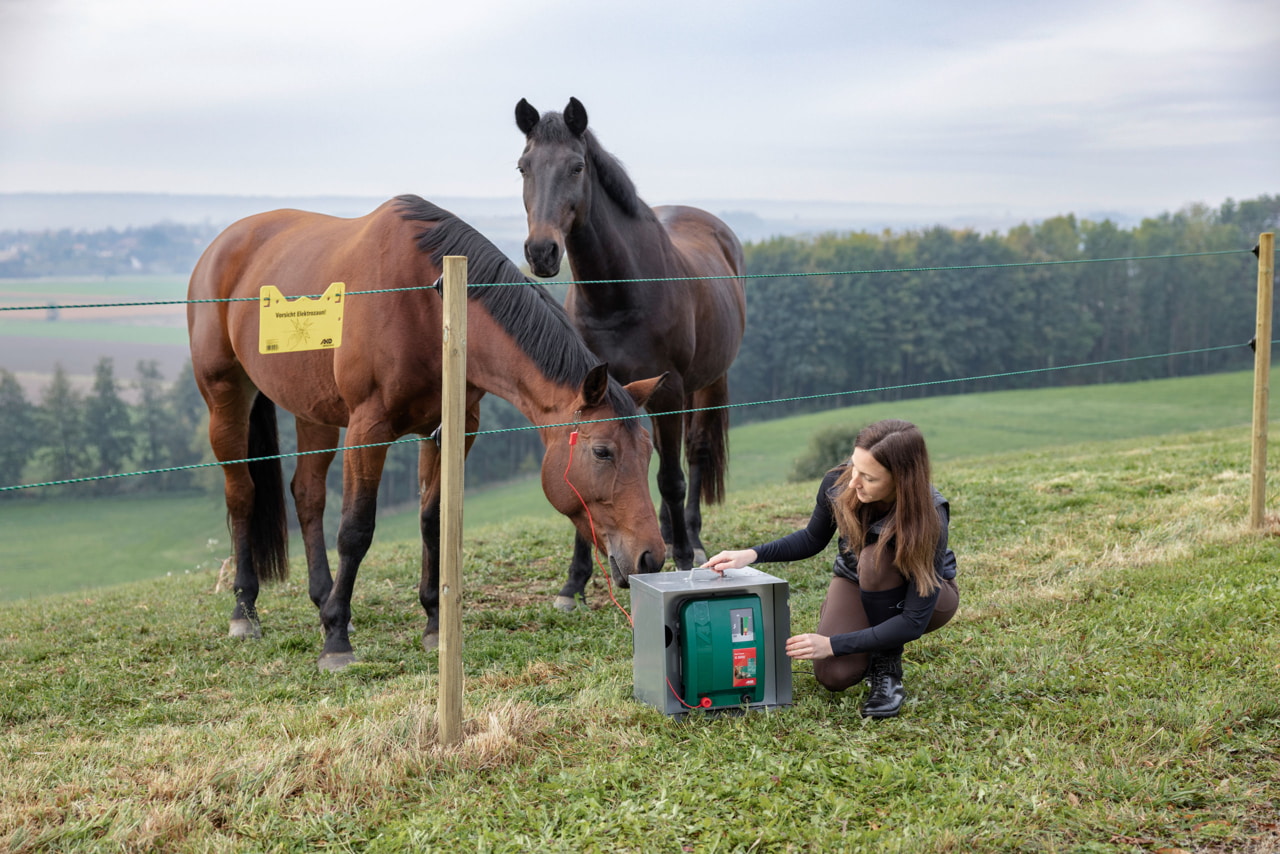 AKO Duo Power Xi 8000 Weidezaungerät von Kerbl - Leistungsstarkes und flexibles Zaungerät für Landwirte und Tierhalter, ideal für die extensive Weideüberwachung von Pferden, Bullen und Schafen sowie zur Wildschwein- und Wolfsabwehr.