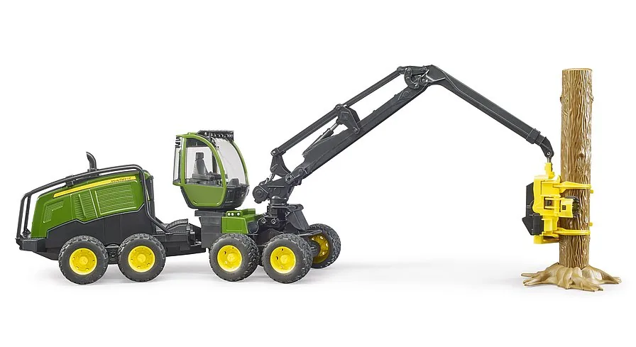 Bruder 02135 John Deere 1270G Harvester in Grün mit Kranarm und Baumstamm, Spielzeug 1:16