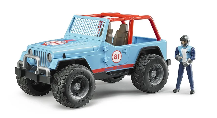 Bruder Jeep Cross Country Racer in Blau mit Startnummer 81 und Fahrer-Figur, Spielzeug 1:16