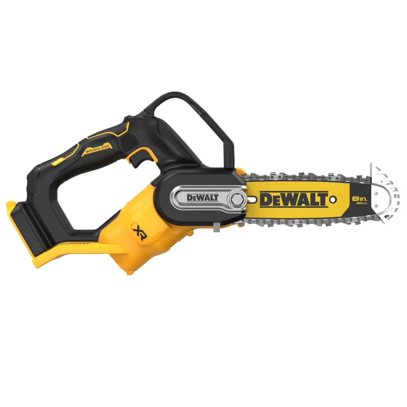 DeWalt DCMPS520N Akku-Ast-Kettensäge mit 20-cm-Führungsschiene, Seitenansicht
