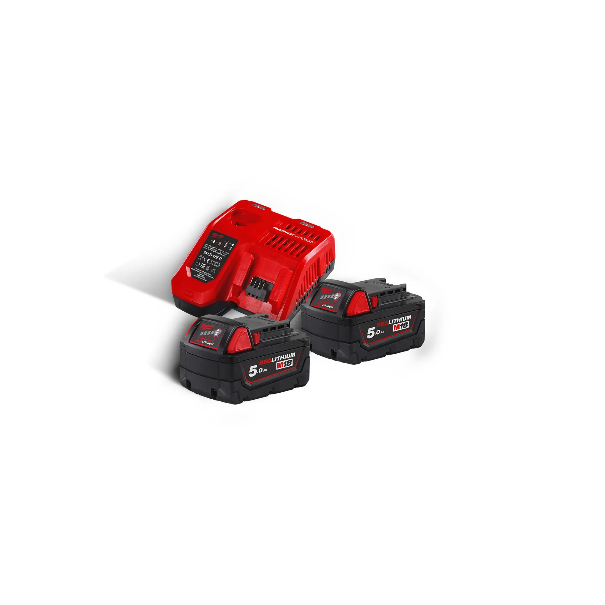 Milwaukee M18 NRG Akku-Starterset mit rotem Ladegerät und zwei 5,0-Ah-RedLithium-Akkus