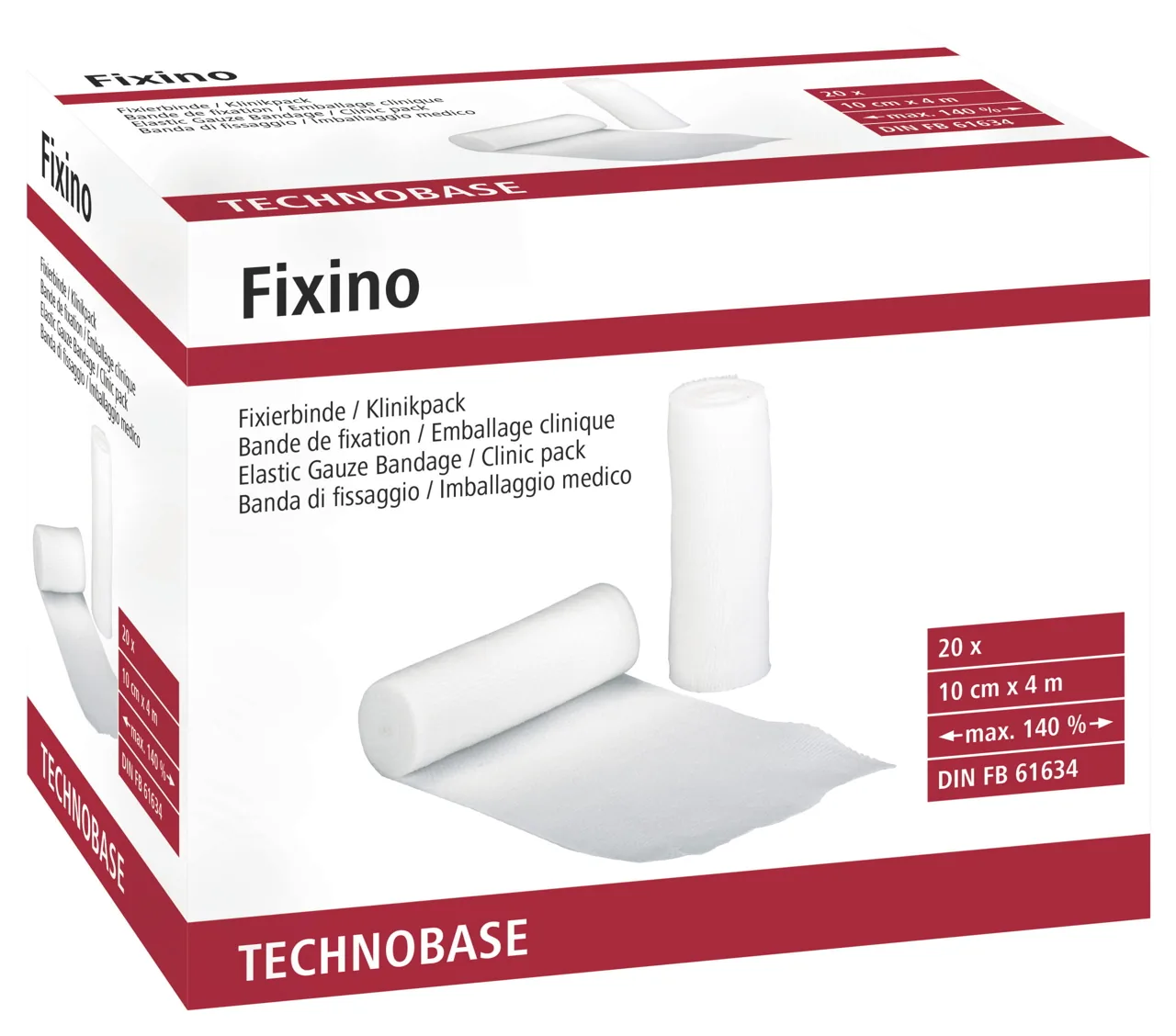 Verpackung der Kerbl Fixino Fixierbinde 10 cm im Klinikpack