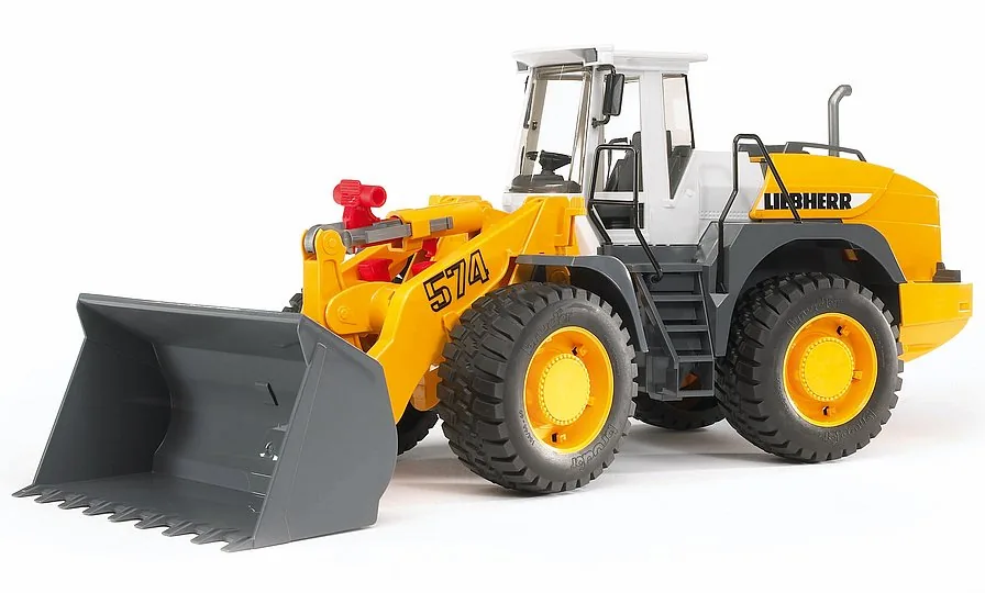 Bruder Liebherr L574 Radlader in Gelb-Weiß mit Frontschaufel, Baustellenfahrzeug im Maßstab 1:16