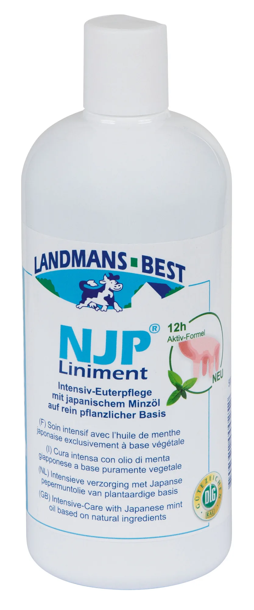 NJP Liniment 500 ml von Landmans Best, Intensiv-Euterpflege mit japanischem Minzöl in weißer Flasche