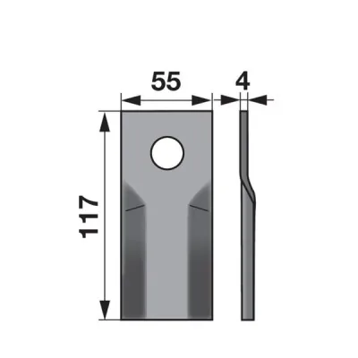 Krone Rotorklinge 4x55x117 mm 001398003 – Maßzeichnung des Messers