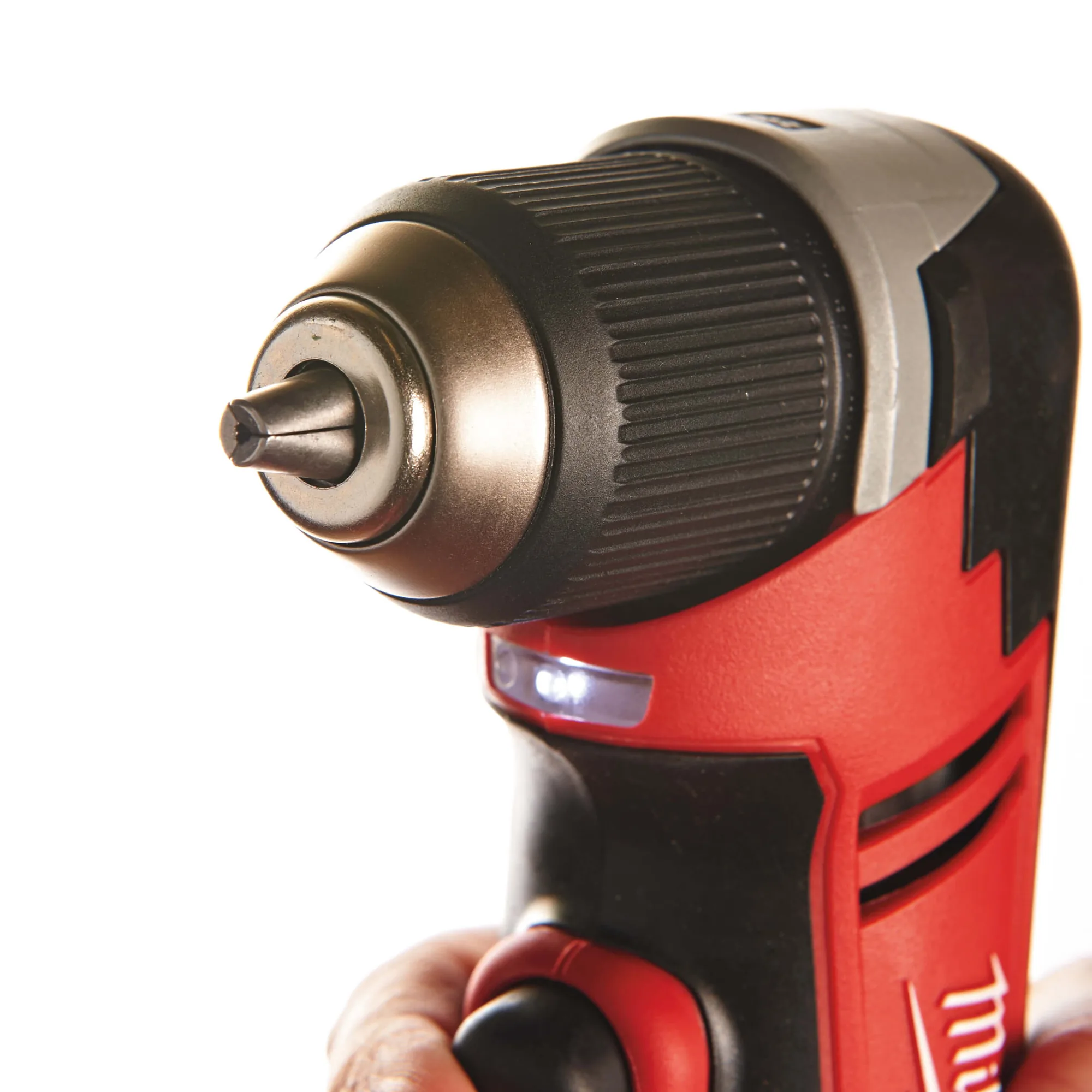 Detail von Bohrfutter und LED-Leuchte des Milwaukee C18 RAD-0