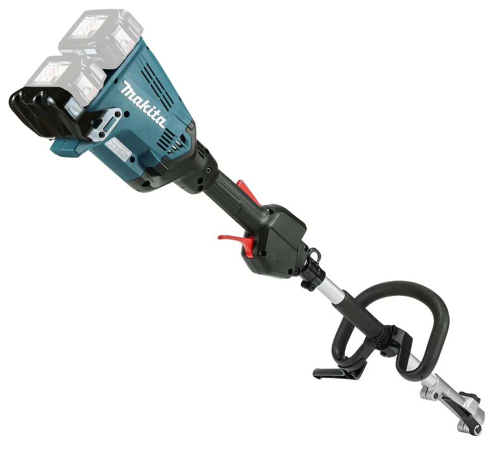 Makita DUX60Z Akku-Multifunktionsantrieb in Schrägansicht mit Antriebswelle