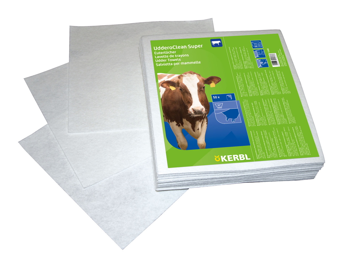 Kerbl Eutertuch Uddero Clean, wiederverwendbares Tuch zur Euterreinigung, 50 Stück, 34 x 37 cm, maschinenwaschbar und kochfest bis 95°C, ideal für Tierhalter zur Keimzahlreduzierung.