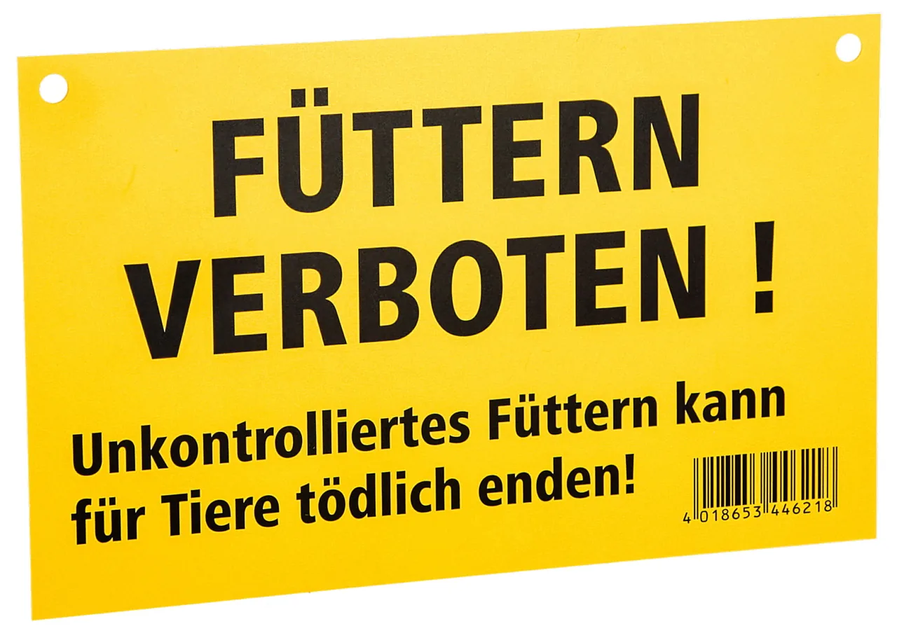 Kerbl Warnschild Füttern Verboten in Gelb-Schwarz aus Kunststoff