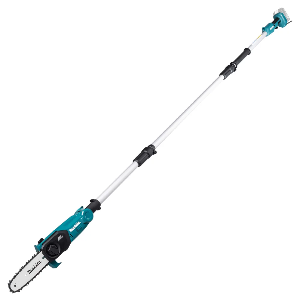 Makita DUA200Z Akku-Hochentaster in Türkis-Schwarz mit Teleskopstiel, Gesamtansicht