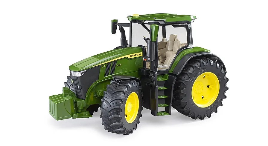 Bruder John Deere 7R 350 Traktor in Grün mit gelben Felgen und Frontgewicht, Spielzeug 1:16