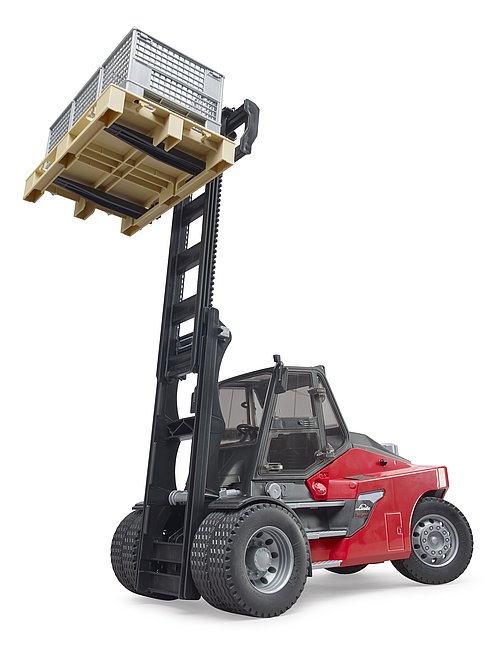 BRUDER 02513 Linde HT160D Gabelstapler mit Palette und 3 Gitterboxen – Robustes Spielzeug für realistische Logistikabenteuer
