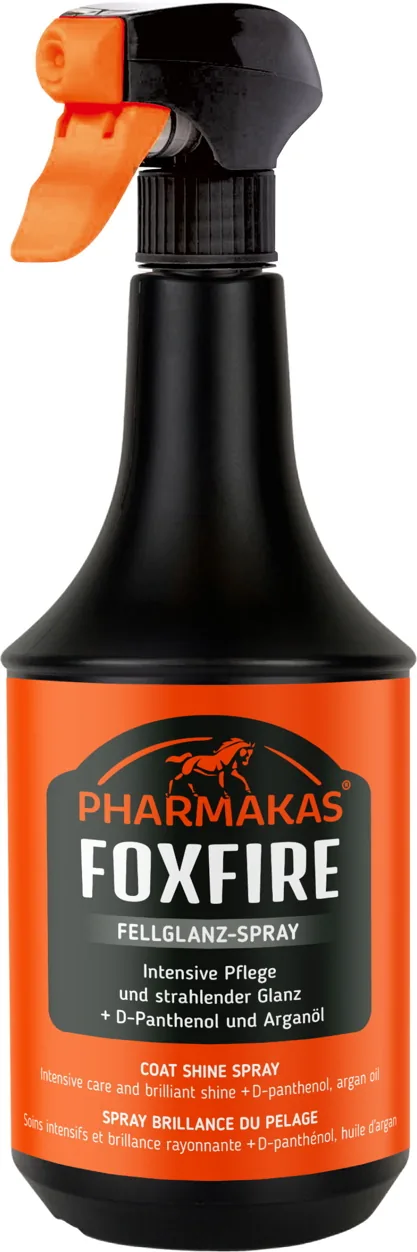 Pharmakas Foxfire Fellglanz-Spray in der schwarz-orangen Sprühflasche