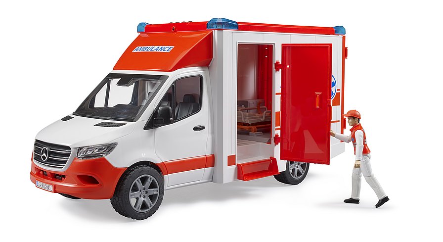 BRUDER Mercedes-Benz Sprinter Rettungswagen mit Fahrer und Light & Sound Modul – Realistisches Notarztfahrzeug für Kinder BRUDER Mercedes-Benz Sprinter Rettungswagen mit Fahrer und Light & Sound Modul – Realistisches Notarztfahrzeug für Kinder