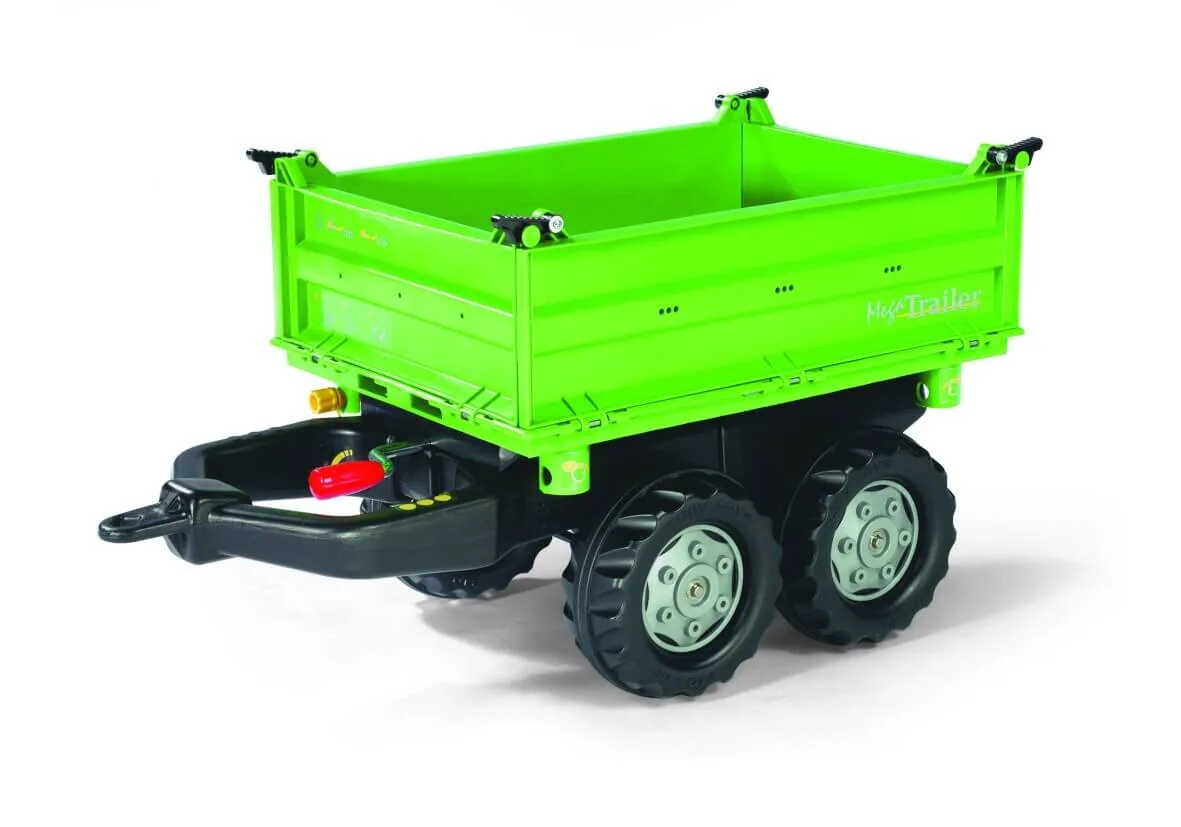 Rolly Toys rollyMega Trailer in Grün, Dreiseitenkipper-Anhänger für Kinder-Traktoren