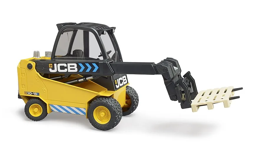 Bruder 02512 JCB Teletruk Teleskop-Gabelstapler in Gelb mit Palette, Spielzeug im Maßstab 1:16