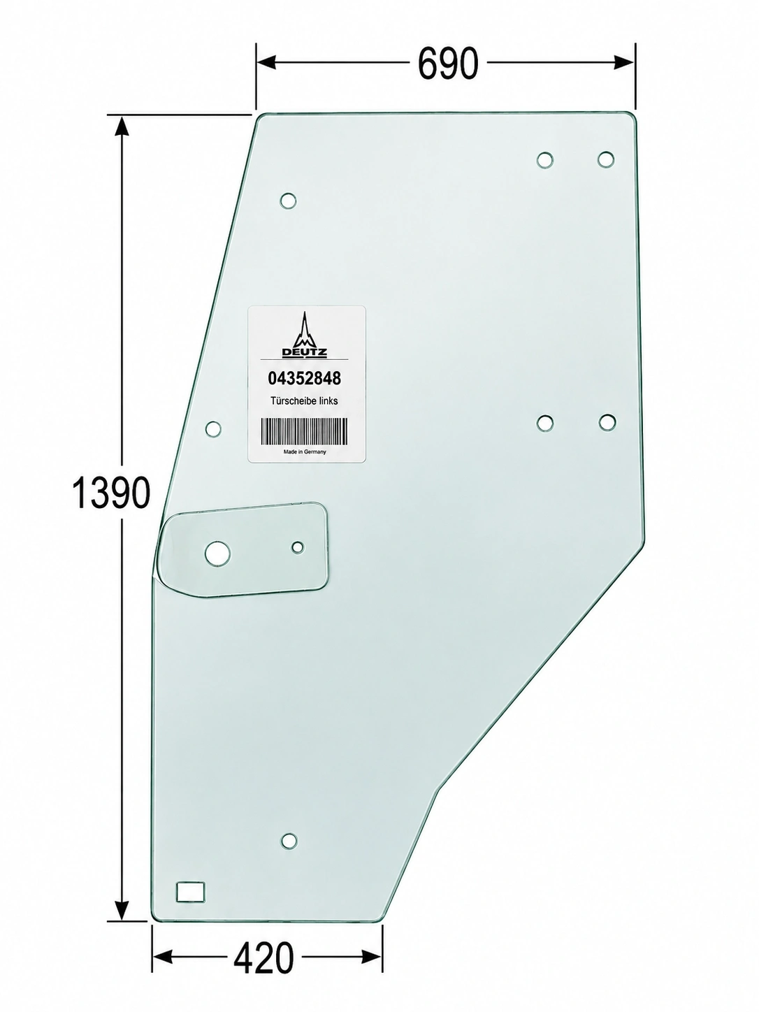 Original Deutz-Fahr Türscheibe links 04352848 – Kabinenscheibe / Seitenscheibe für AgroStar Traktoren