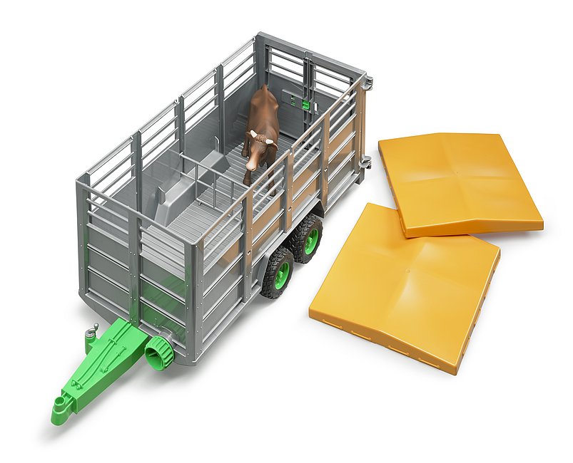 BRUDER Viehanhänger mit Kuh – Robustes Tiertransporter-Spielzeug für Kinder ab 3 Jahren