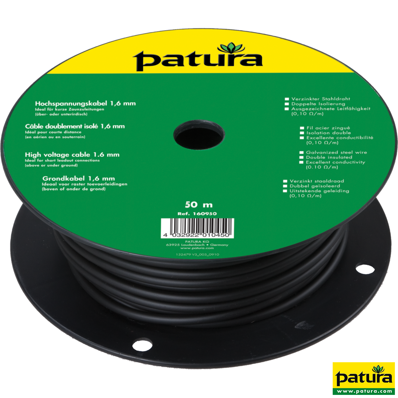 Patura Hochspannungs-Elektrozaunkabel 1, 6 mm Stahldrahtkern 50 m Rolle für Weidezaun und Erdzuleitungen