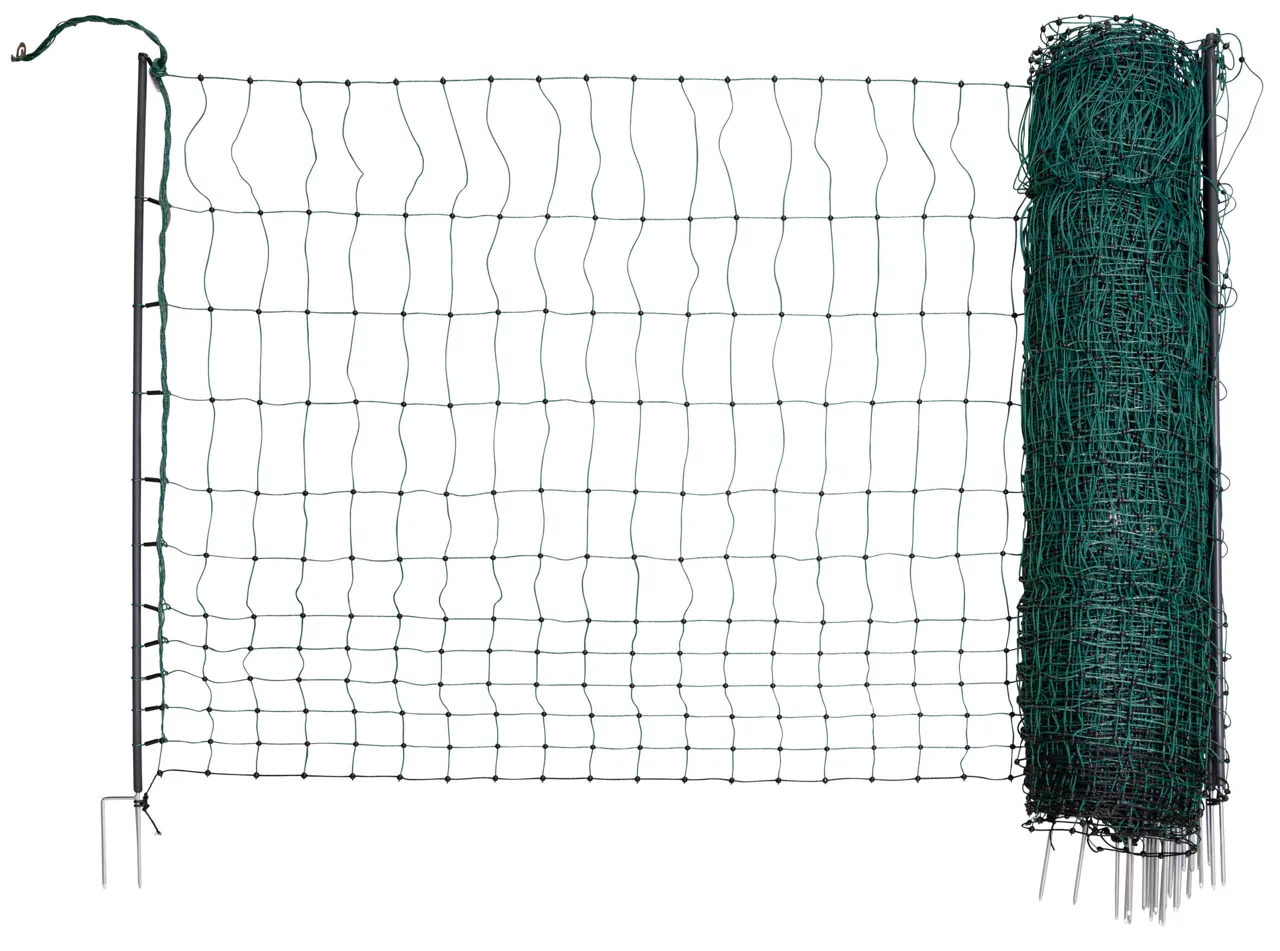 AKO Geflügelnetz Premium 50 m x 122 cm in Grün, elektrifizierbar mit Pfählen