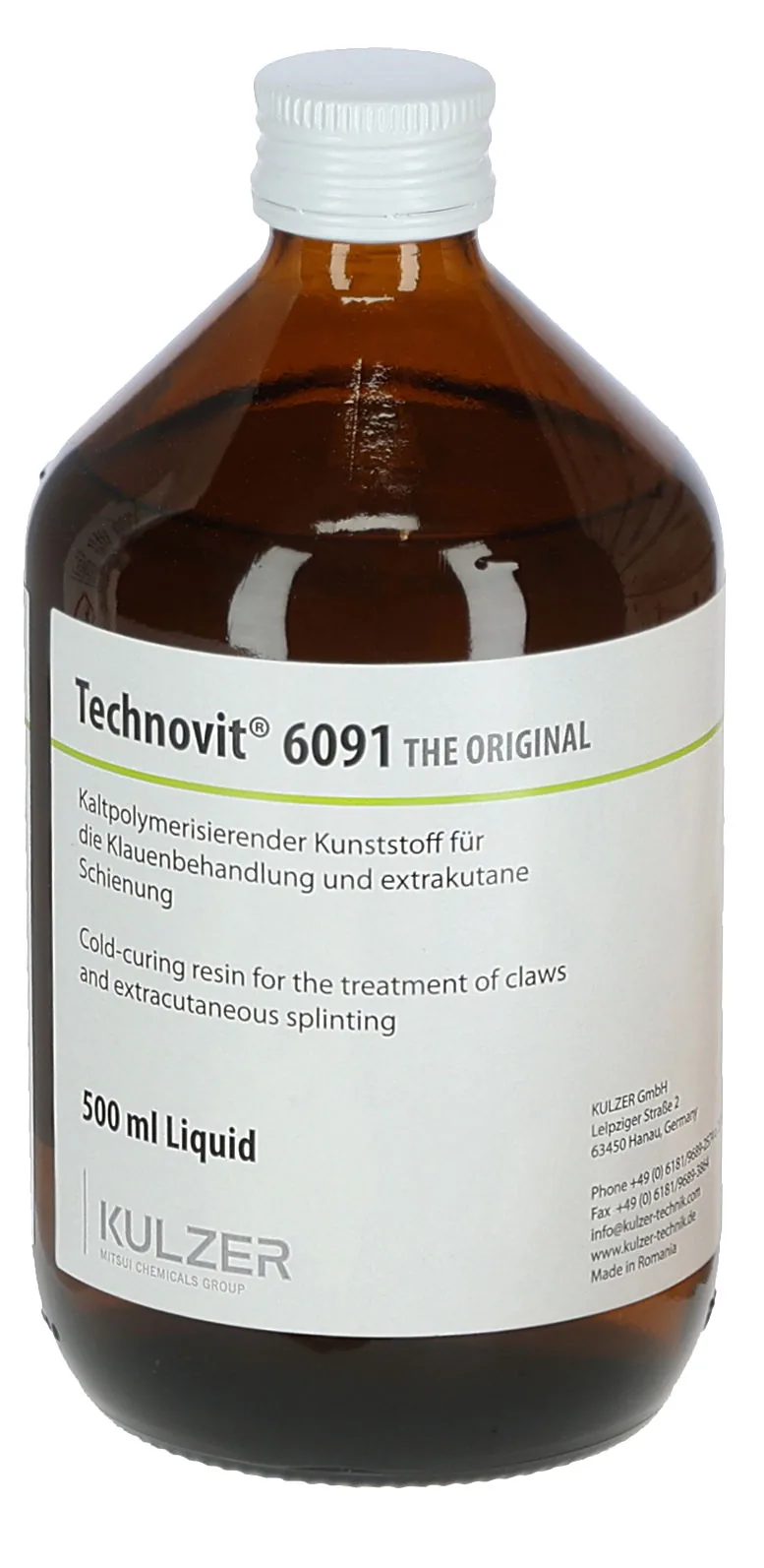 Technovit 6091 Flüssigkeit 500 ml von Kulzer in brauner Flasche, Speziallösung für die Klauenbehandlung