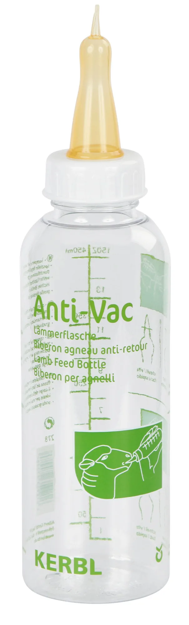 Kerbl Lämmerflasche Anti-Vac 450 ml aus Plexiglas mit Sauger für kontrollierte Lämmertränke