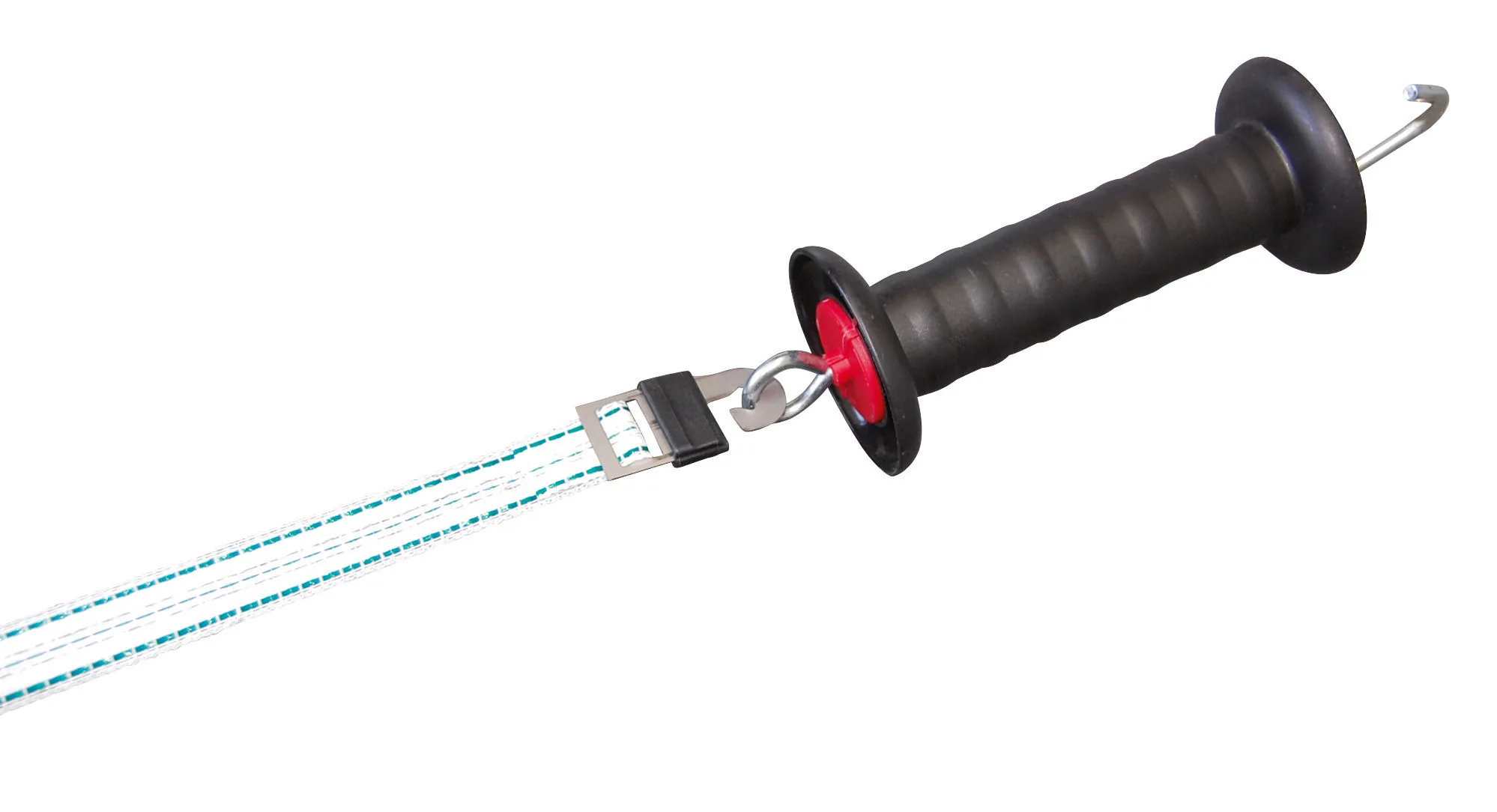 Verzinkter Kerbl Torgriff mit Litzclip, andere Ansicht, weiß-türkise Litze