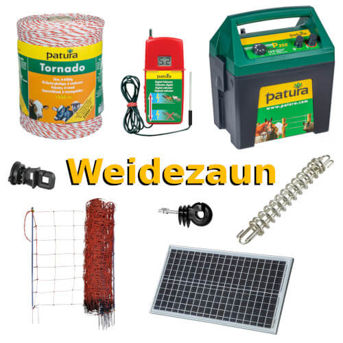 Sicherer Weidezaun mit Weidezaungeräten, Solarmodulen, Isolatoren und Weidezaunlitze von Patura.