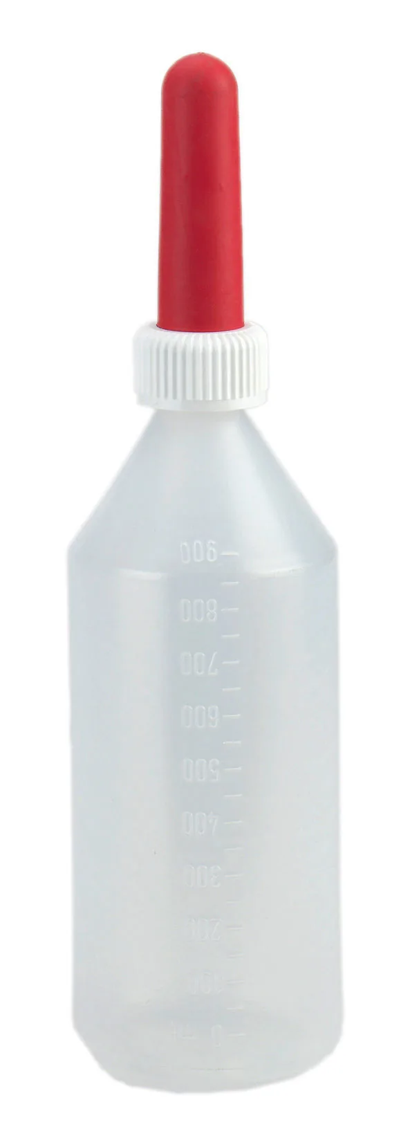 Kerbl Milchflasche 1425 mit Skalierung und rotem Sauger, 1 Liter, transparent