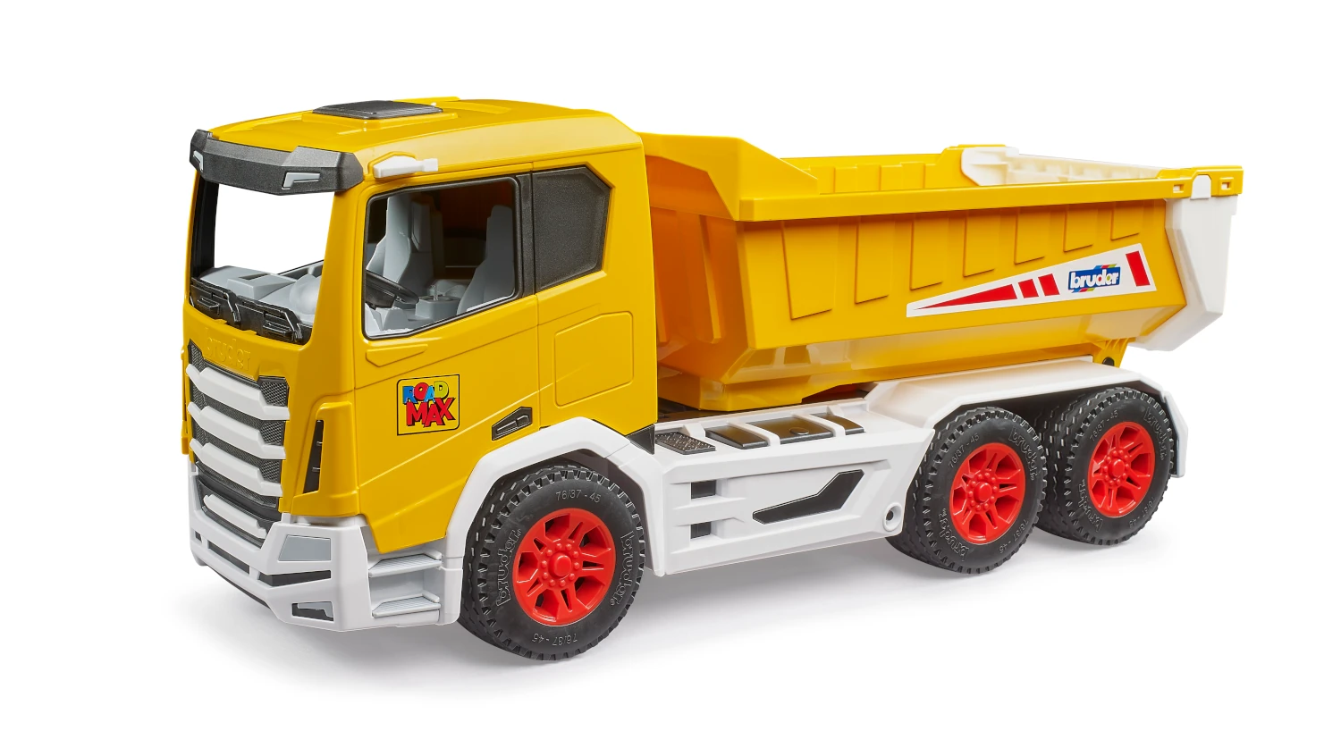 Bruder Roadmax Kipp-LKW in Gelb mit Kippmulde, robustes Baustellenfahrzeug für Kleinkinder