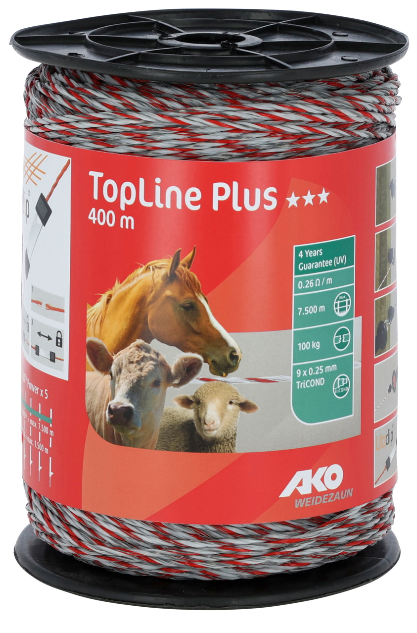 Kerbl 449523 TopLine Plus Litze, 400m, Hervorragende Elektrozaunlitze für lange Weidezaunanlagen