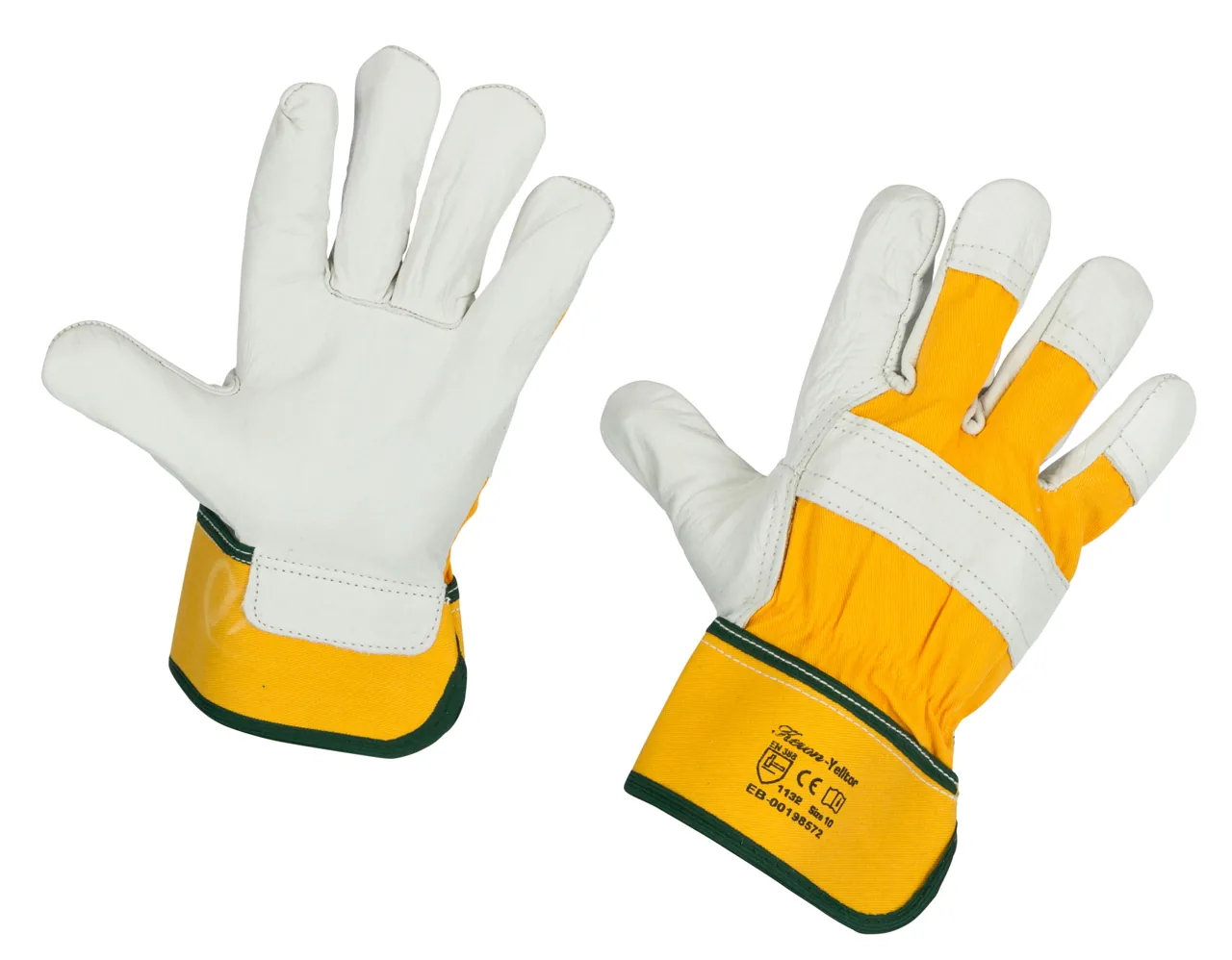 Kerbl Rindslederhandschuh Yelltor in Gelb-Weiß, robuster Arbeitslederhandschuh
