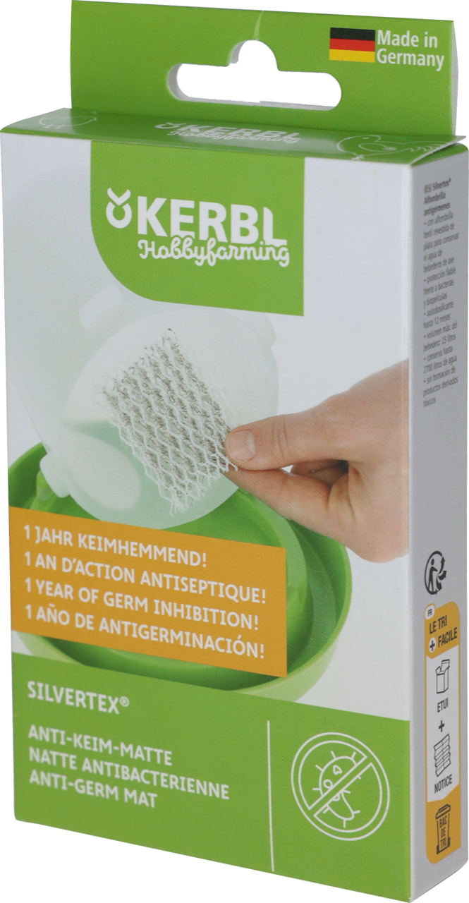 Kerbl Silvertex Anti-Keim-Matte für Geflügeltränke bis 20 Liter - Langzeit-Schutz vor Bakterien und Biofilmen für sauberes Trinkwasser Kerbl Silvertex Anti-Keim-Matte für Geflügeltränke bis 20 Liter - Langzeit-Schutz vor Bakterien und Biofilmen für sauberes Trinkwasser