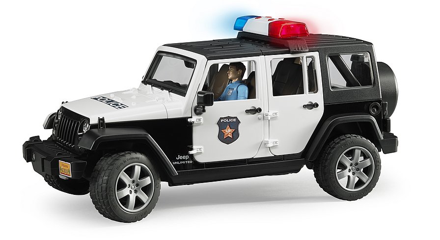 Seitenansicht des Bruder Polizei-Jeeps im schwarz-weißen Design