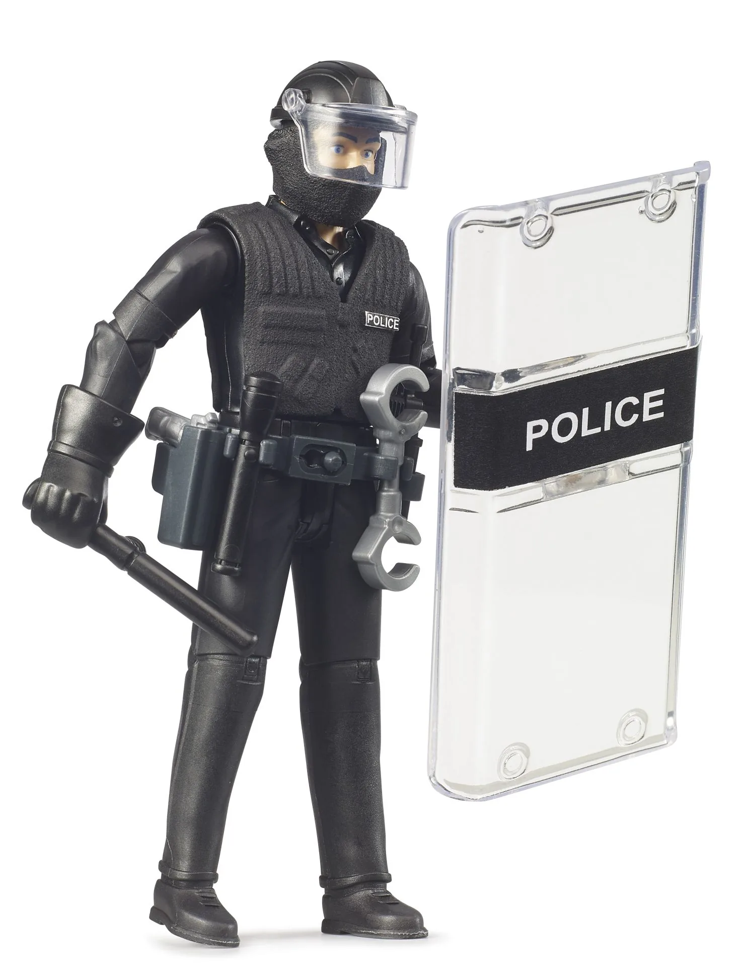 Bruder 62151 bworld SEK-Einsatzfigur in schwarzer Schutzausrüstung mit Schutzschild, 1:16