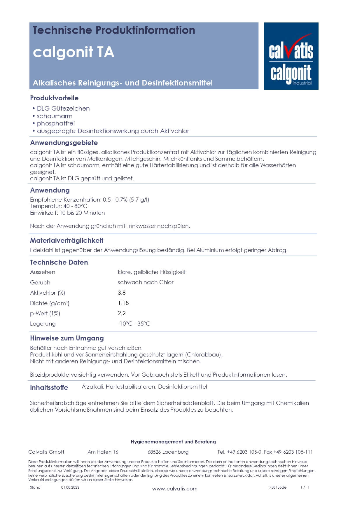 Calgonit TA 25 kg – Original alkalischer Reiniger & Desinfektions­mittel­konzentrat für Melk­anlagen