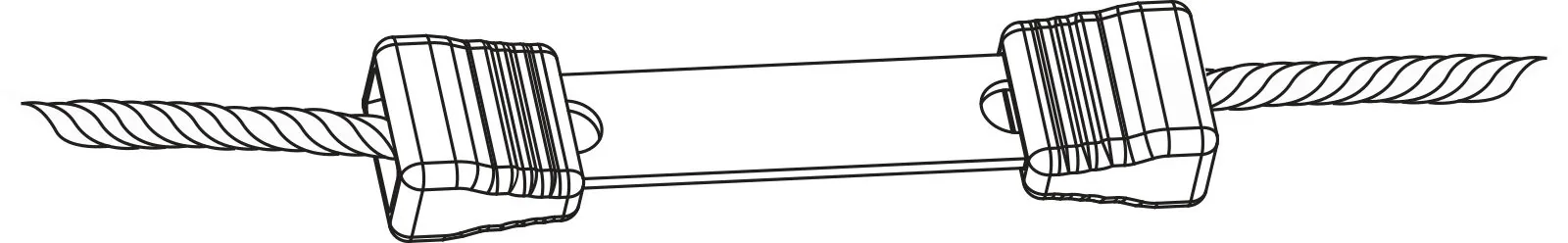 Schemazeichnung des Kerbl Litzclip 3 mm Litzenverbinders auf der Litze, perspektivisch