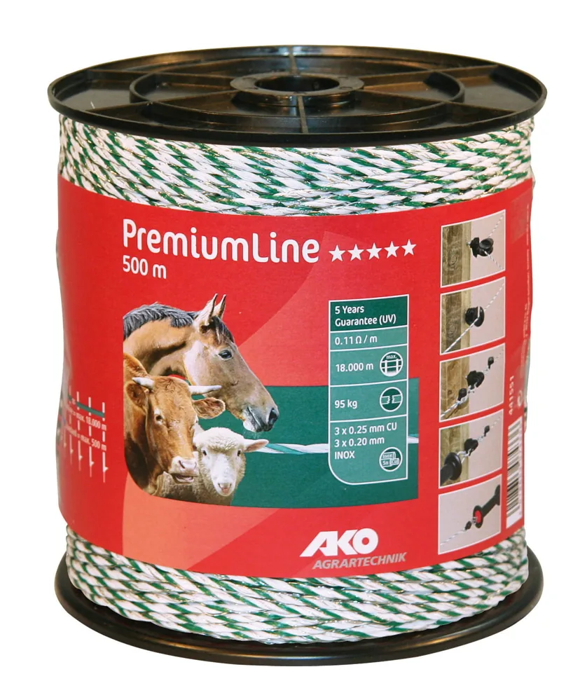 AKO PremiumLine Elektrozaunlitze auf Rolle in Grün-Weiß, 500 m