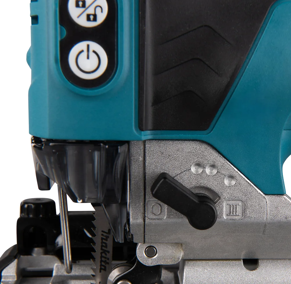 Sägeblatt und Pendelhub-Hebel der Makita DJV181Z in der Detailaufnahme