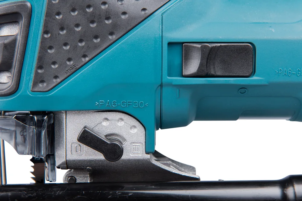 Pendelhub-Einstellhebel der Makita 4351FCTJ Pendelhubstichsäge in der Detailaufnahme