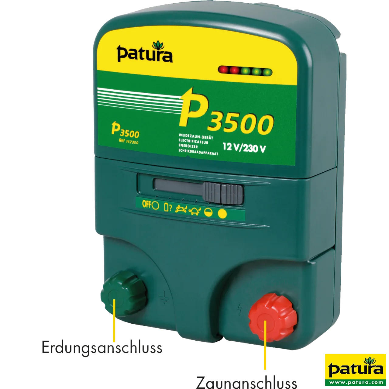 Patura P3500 Weidezaungerät 230 V und 12 V mit LED-Anzeige und Anschlüssen