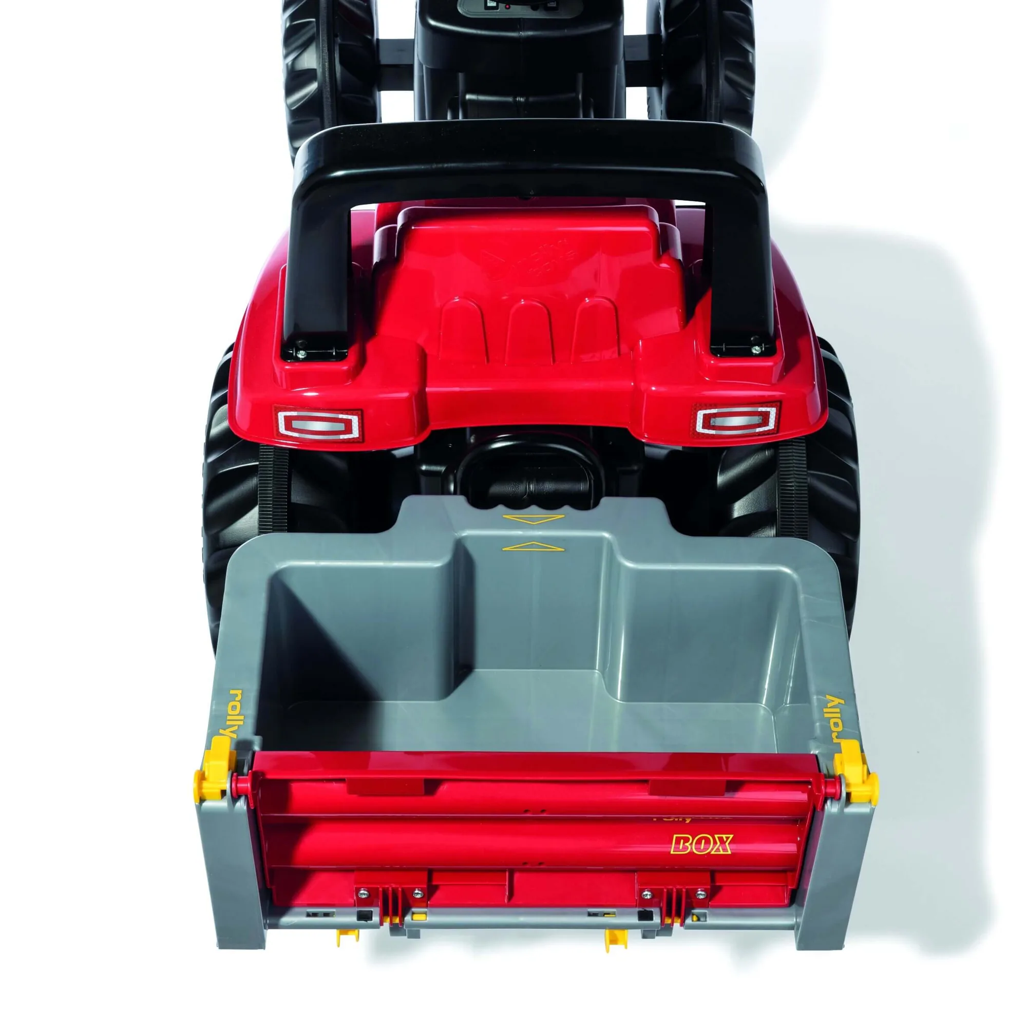 rollyBox 408948 an rotem Trettraktor angehängt, Draufsicht von hinten