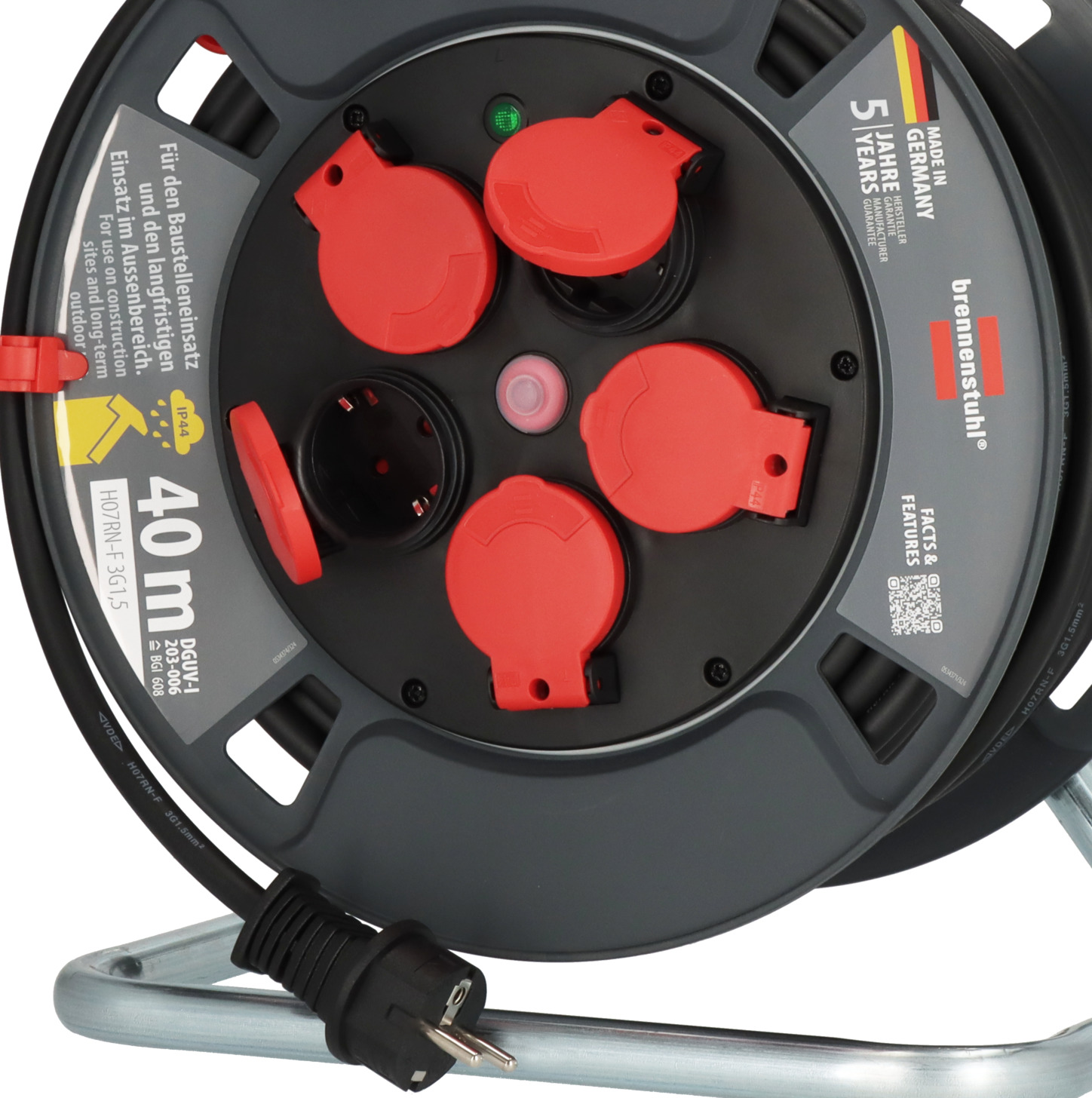 Brennenstuhl Professional Kabeltrommel 300 KU 4100 – 40 m H07RN-F 3G1,5, IP44, 5× Schuko