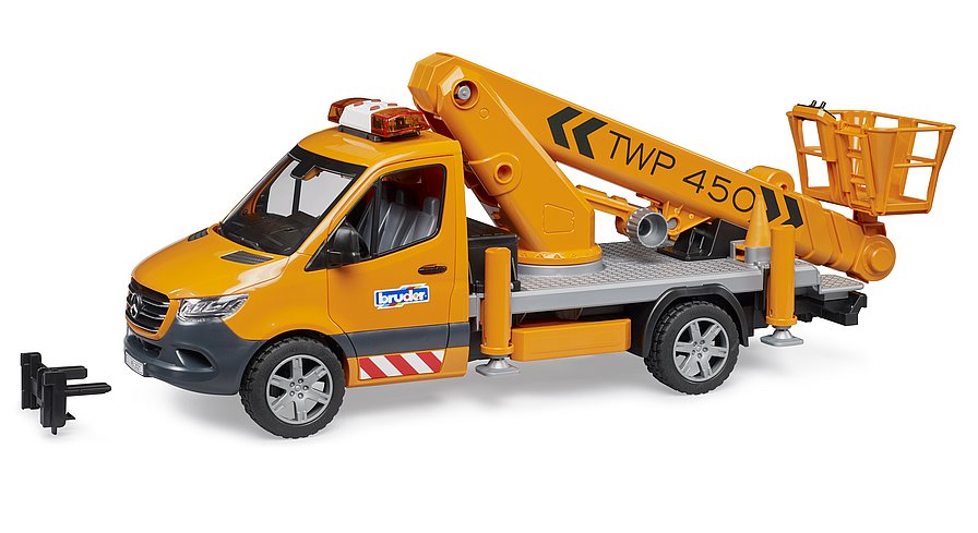 BRUDER MB Sprinter mit Arbeitsbühne und Licht & Sound Modul – Vielseitiges Servicefahrzeug im Maßstab 1:16 BRUDER MB Sprinter mit Arbeitsbühne und Licht & Sound Modul – Vielseitiges Servicefahrzeug im Maßstab 1:16