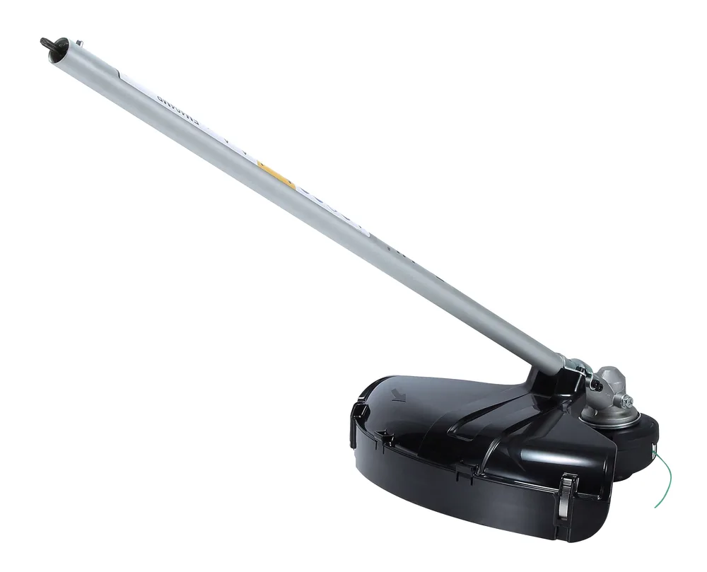 Makita Sensenaufsatz EM404MP mit Fadenkopf und Schutzhaube, Diagonalansicht