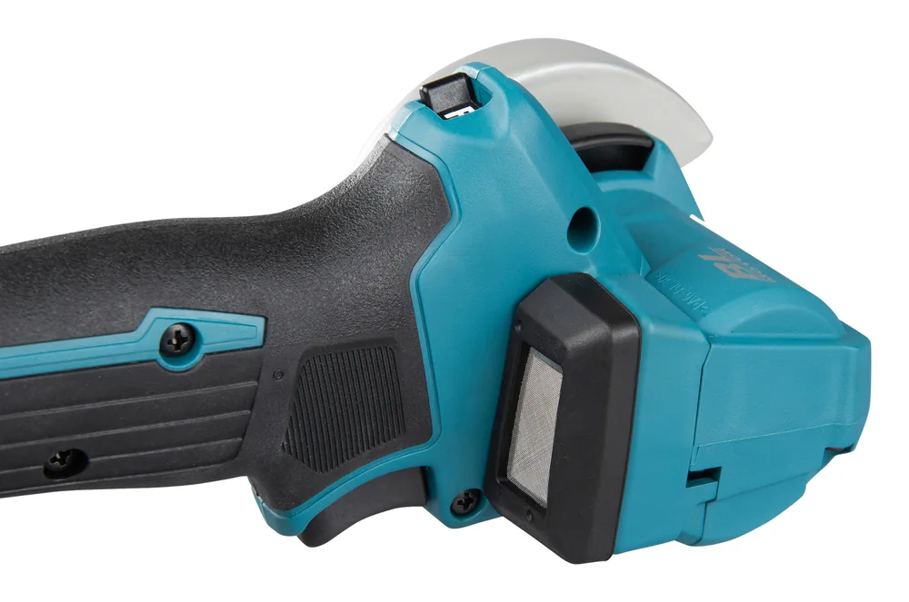 Griff und Akku-Aufnahme des Makita DMC300Z Kompakt-Trennschleifers in der Detailaufnahme