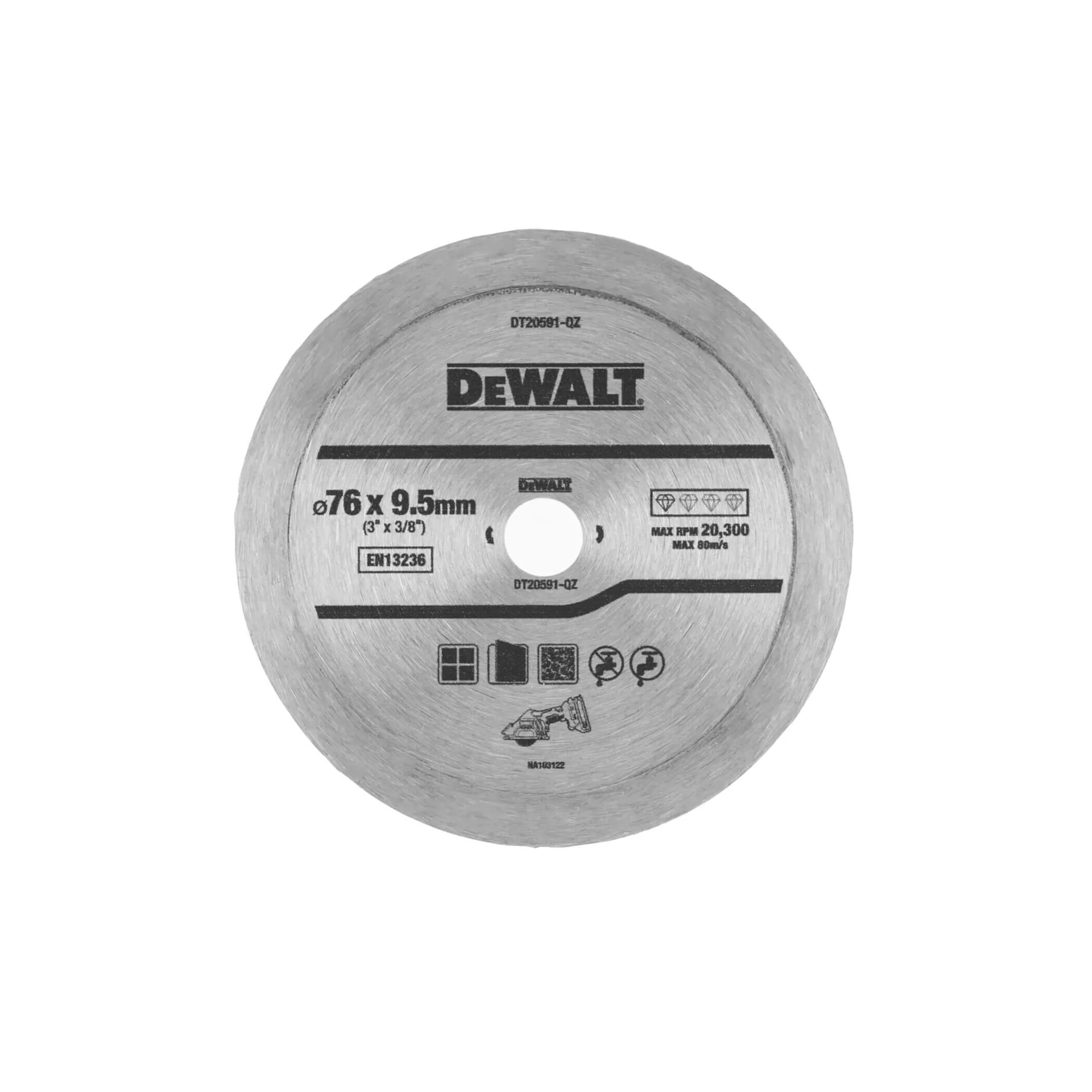 DeWalt DT20591 Trennscheibe 76 mm für Metall und Edelstahl, Produktansicht freigestellt