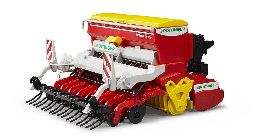 Bruder Pöttinger Vitasem 302 ADD Sämaschine in Rot, landwirtschaftliches Anbaugerät 1:16