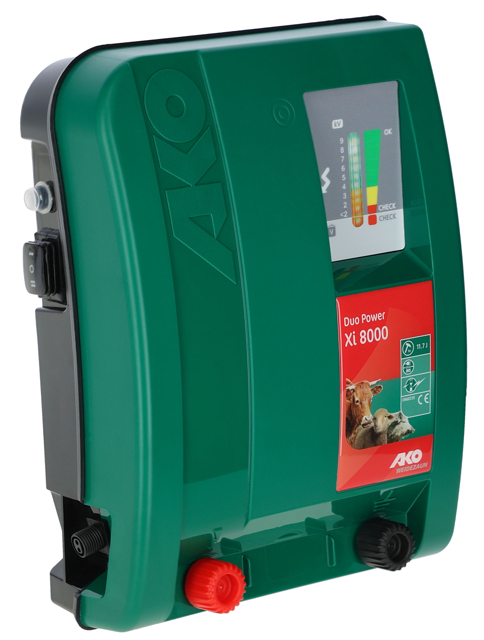 AKO Duo Power Xi 8000 Weidezaungerät von Kerbl - Leistungsstarkes und flexibles Zaungerät für Landwirte und Tierhalter, ideal für die extensive Weideüberwachung von Pferden, Bullen und Schafen sowie zur Wildschwein- und Wolfsabwehr.